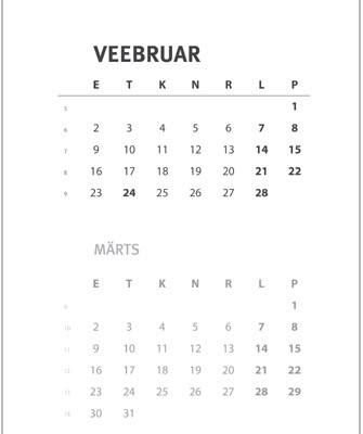 Koma Ehitus AS kalender, kujundaja Mariann Einmaa